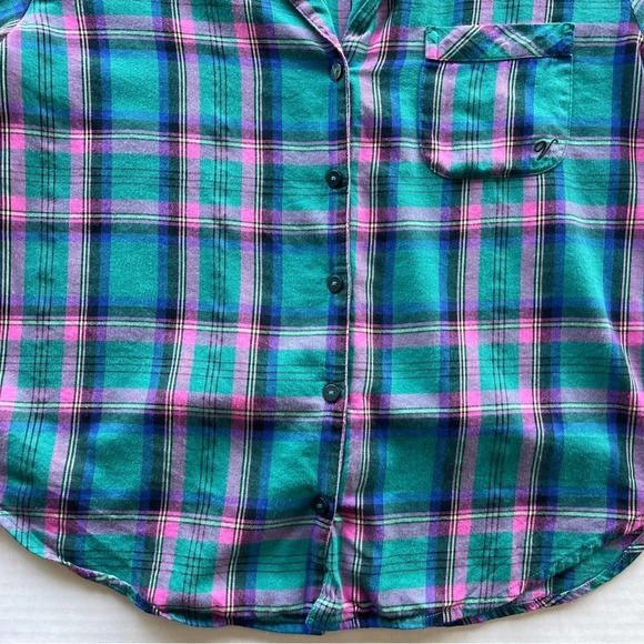 Victoria's Secret Flannel Shirt Womens S Small Plaid Button Front Short Sleeve - Picture 3 of 10